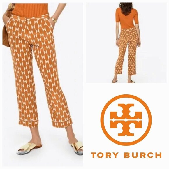 NWT Tory Burch Devi Pant in Gold Diamond Tile Size 6 - Picture 2 of 10